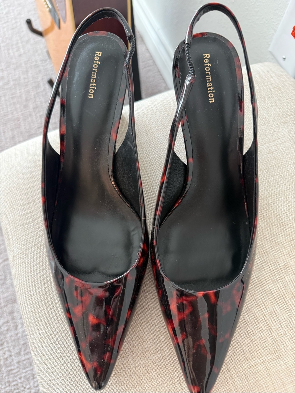 Reformation Black and brown Tortoiseshell Slingback Pumps